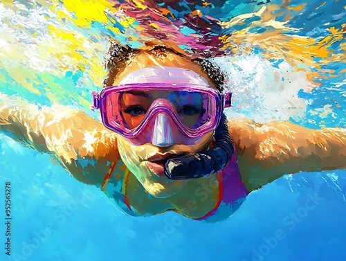 Woman with Diving Mask Underwater Illustration