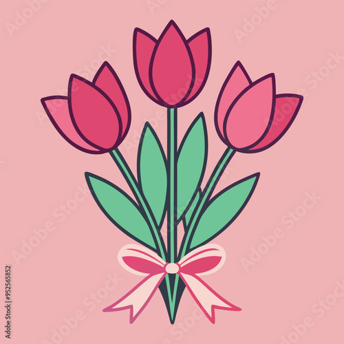 Spring flowers vector pink tulips