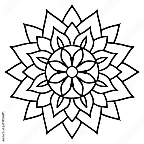 Mandala line art silhouette with white background
