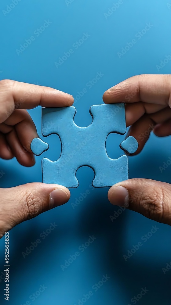 Blue Puzzle Piece Held by Hands Photo Blue Puzzle Piece Held by Hands Photo
