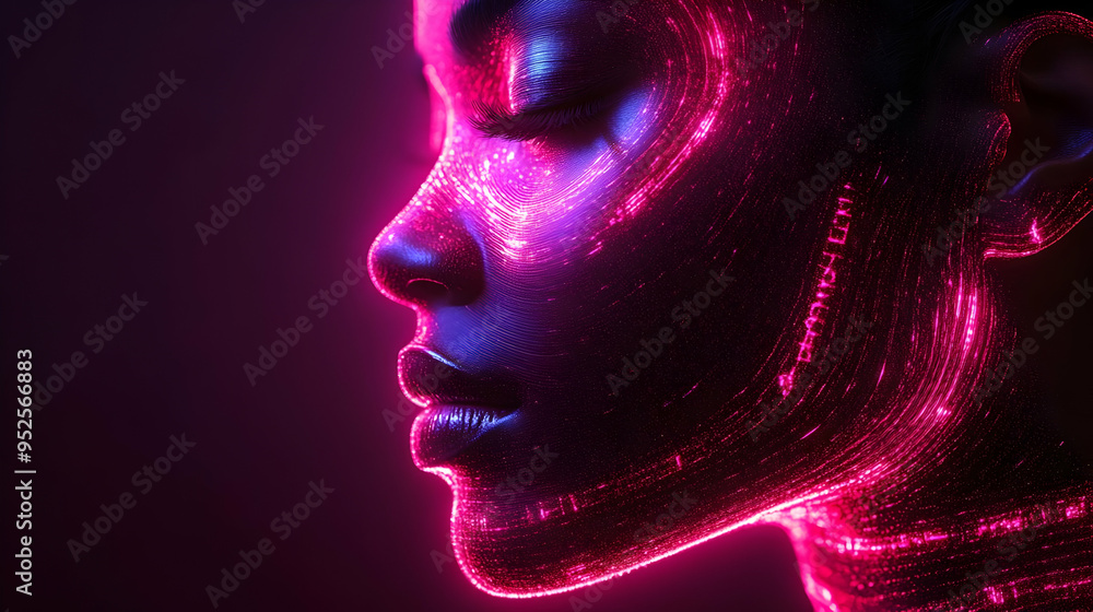 3D Glowing Abstract Plus Size Model with Beauty Text concept as A sleek glowing abstract digital art banner featuring a plus size model with the word Beauty elegantly integrated into the design. The s 3D Glowing Abstract Plus Size Model with Beauty Text concept as A sleek glowing abstract digital art banner featuring a plus size model with the word Beauty elegantly integrated into the design. The s