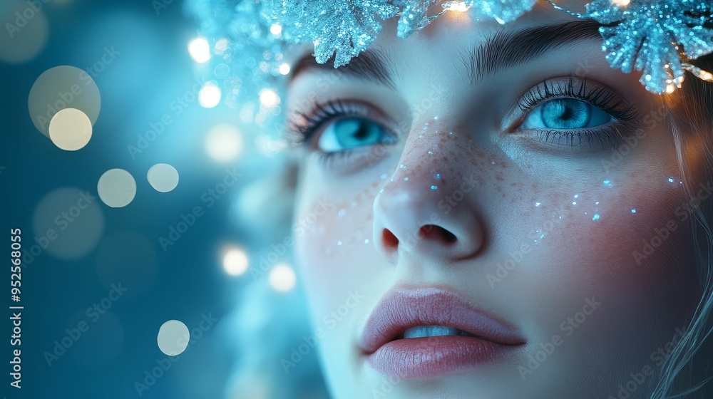 Mermaid queen with a crown of snowflakes and Christmas lights, mystical underwater kingdom Mermaid queen with a crown of snowflakes and Christmas lights, mystical underwater kingdom