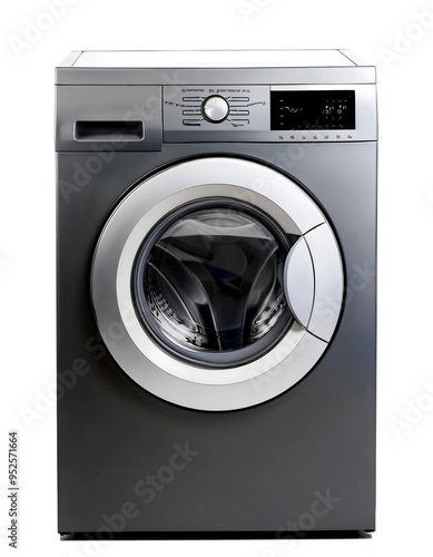 On PNG, a grey washing machine with a closed door photo