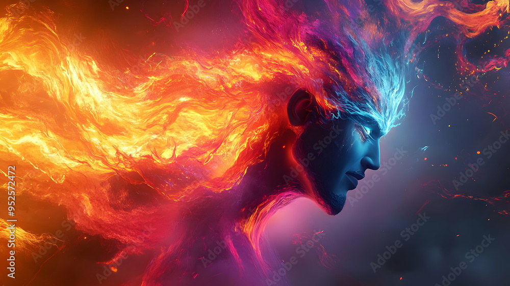3D Glowing Abstract Ravana Defeat concept as A dynamic glowing abstract digital art depicting the moment of Ravanas defeat with swirling energy and vibrant colors symbolizing the victory of good over 3D Glowing Abstract Ravana Defeat concept as A dynamic glowing abstract digital art depicting the moment of Ravanas defeat with swirling energy and vibrant colors symbolizing the victory of good over