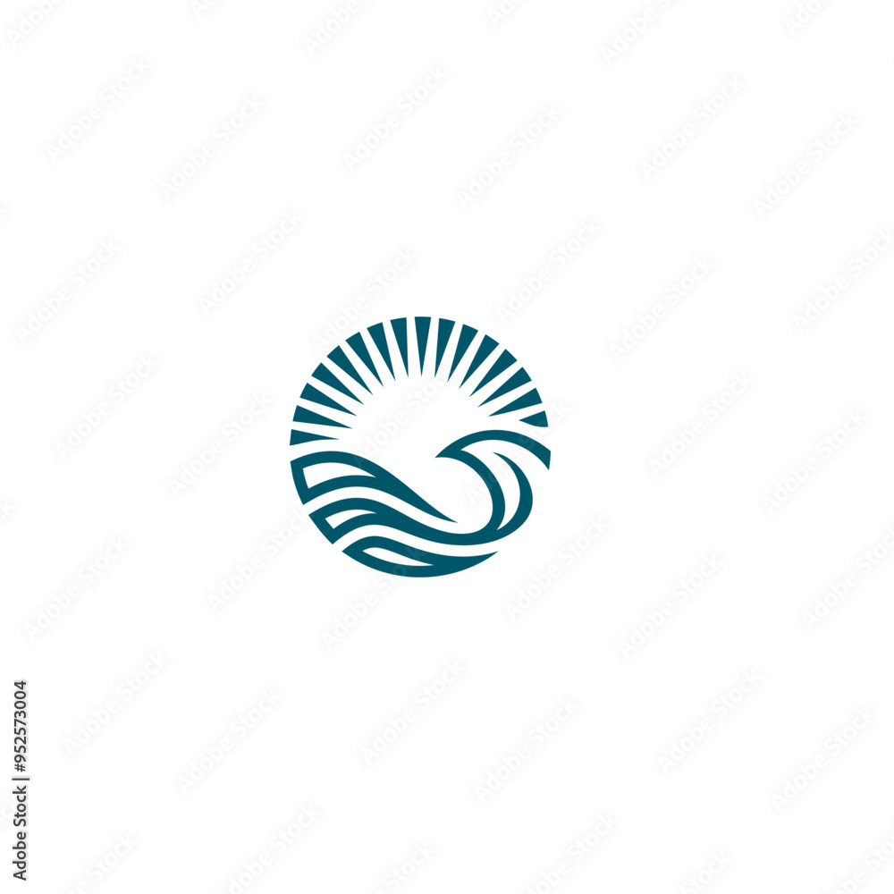 Luxury blue line logo design with simple and modern shape of sea water wave in a circle Luxury blue line logo design with simple and modern shape of sea water wave in a circle