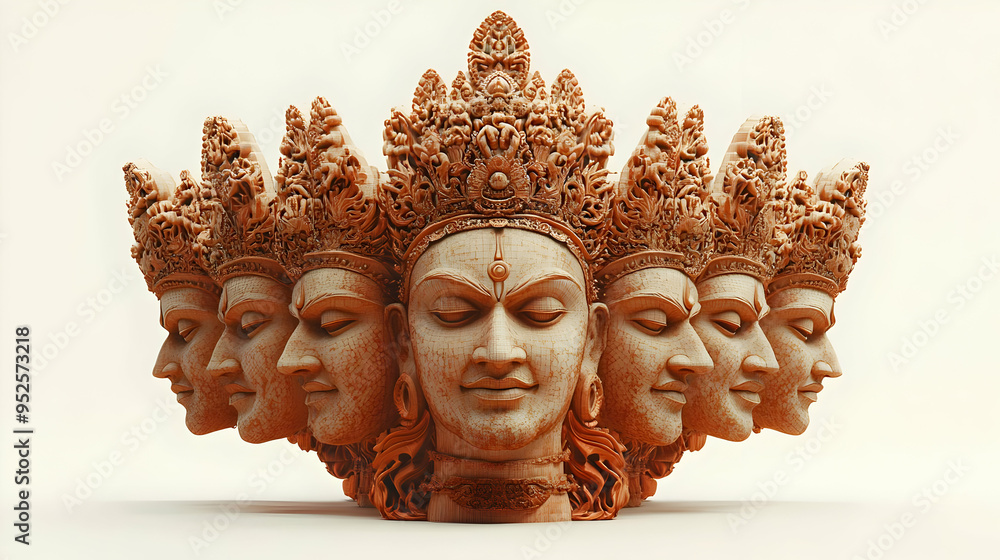3D Ravanas Ten Heads and Crown concept as Vector illustration of ...