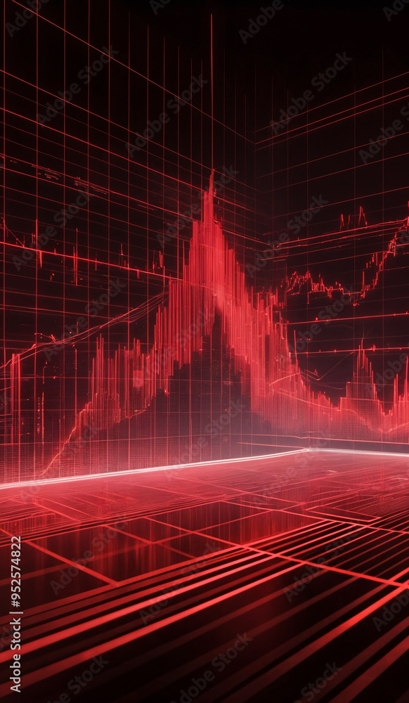 Naklejka premium Red holographic business chart in a digital cyberspace