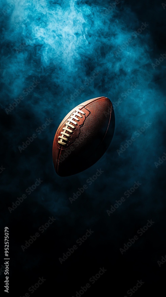 Football floating in mid-air with a smoky background, creating a dramatic and grungy atmosphere. Perfect for sports-related visuals. Football floating in mid-air with a smoky background, creating a dramatic and grungy atmosphere. Perfect for sports-related visuals.