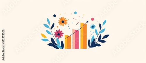 Colorful bar chart with floral elements on a light background, symbolizing growth, progress, and natural beauty in business data representation.