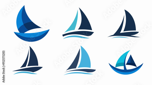 Sailing into the Blue A Collection of Sailboat Icons. Sailing boat logo, blue sailboat symbol, creative vector design set of sailboat logo icon collections