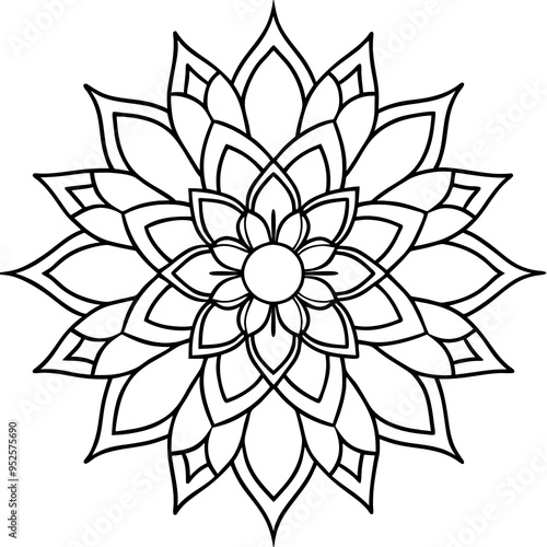 Mandala line art silhouette with white background