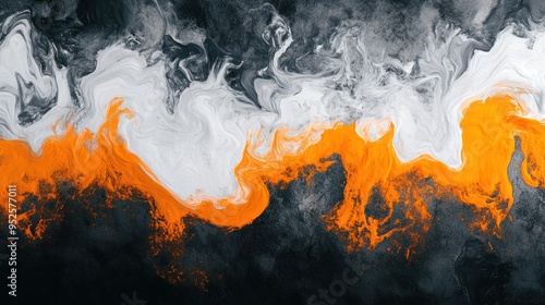 Abstract Swirling Orange, White, and Gray Paint photo