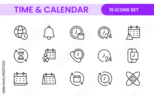 Time, clock and Calendar related line icon set. modern line icon illustration collection