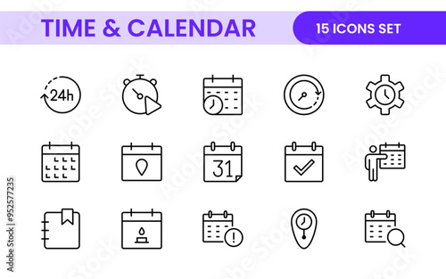 Time, clock and Calendar related line icon set. modern line icon illustration collection