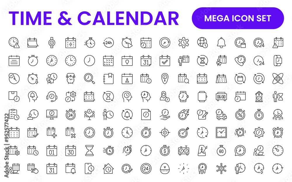 Time, clock and Calendar related line icon set. modern line icon illustration collection Time, clock and Calendar related line icon set. modern line icon illustration collection
