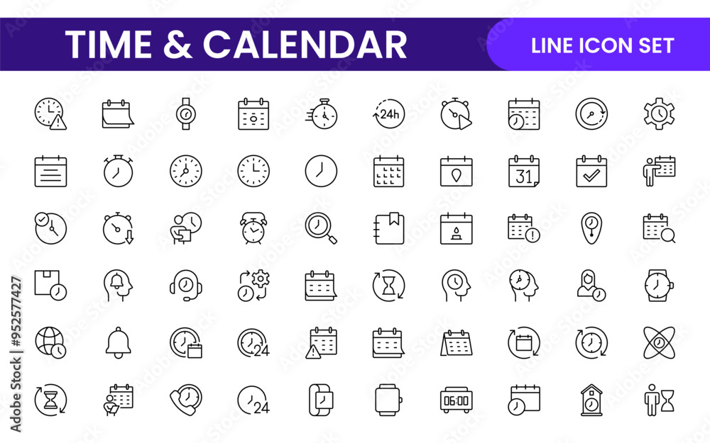 Time, clock and Calendar related line icon set. modern line icon illustration collection Time, clock and Calendar related line icon set. modern line icon illustration collection