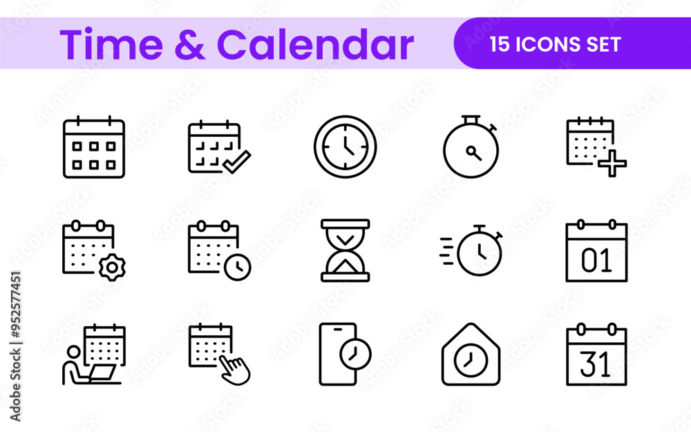 Time, clock and Calendar related line icon set. modern line icon illustration collection Time, clock and Calendar related line icon set. modern line icon illustration collection