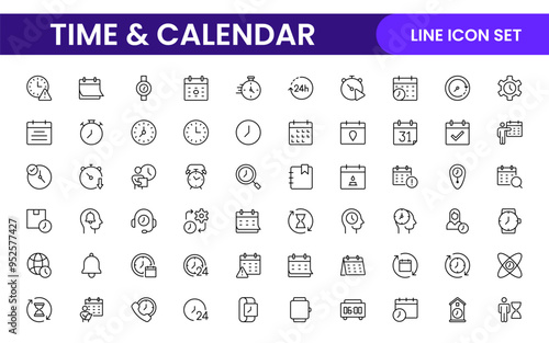 Time, clock and Calendar related line icon set. modern line icon illustration collection