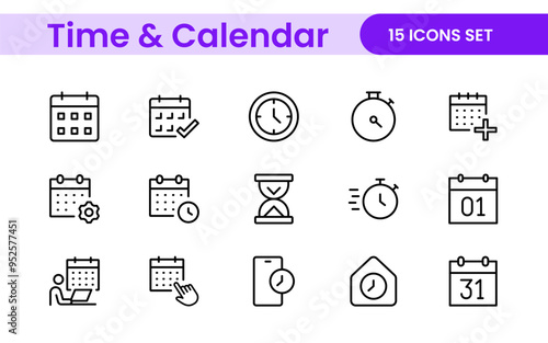 Time, clock and Calendar related line icon set. modern line icon illustration collection