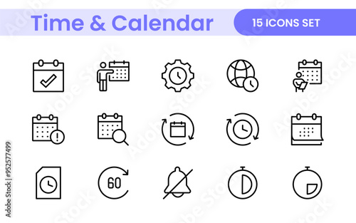 Time, clock and Calendar related line icon set. modern line icon illustration collection