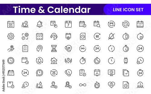 Time, clock and Calendar related line icon set. modern line icon illustration collection