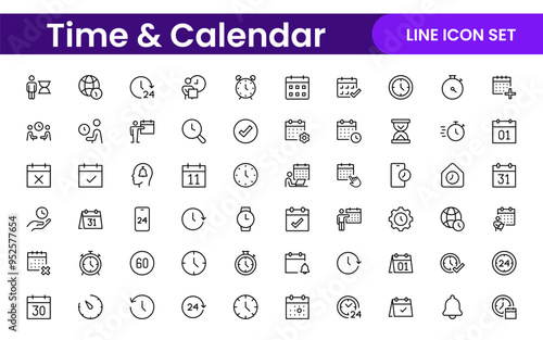 Time, clock and Calendar related line icon set. modern line icon illustration collection
