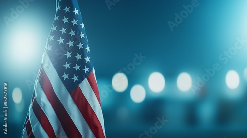 American flag with blurred background