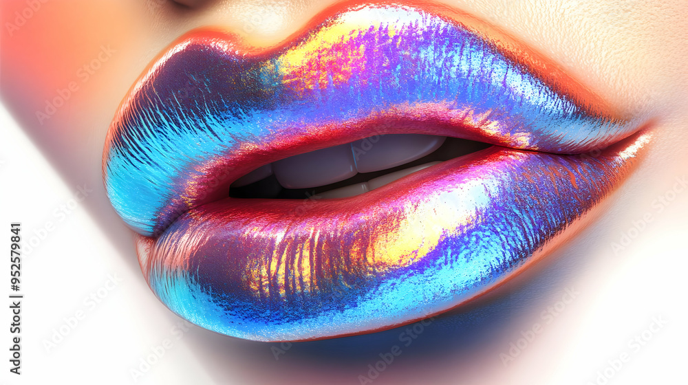3D Holographic Plus Size Model Lips with Confidence Text concept as A vibrant glossy holographic design featuring the lips of a plus size model with the word Confidence in a bold script. The design in 3D Holographic Plus Size Model Lips with Confidence Text concept as A vibrant glossy holographic design featuring the lips of a plus size model with the word Confidence in a bold script. The design in