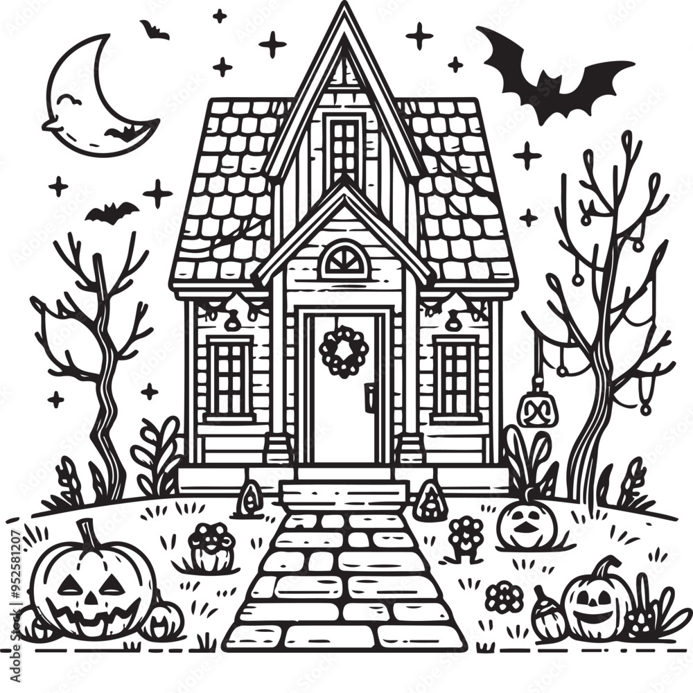Coloring page of a happy halloween Coloring page of a happy halloween