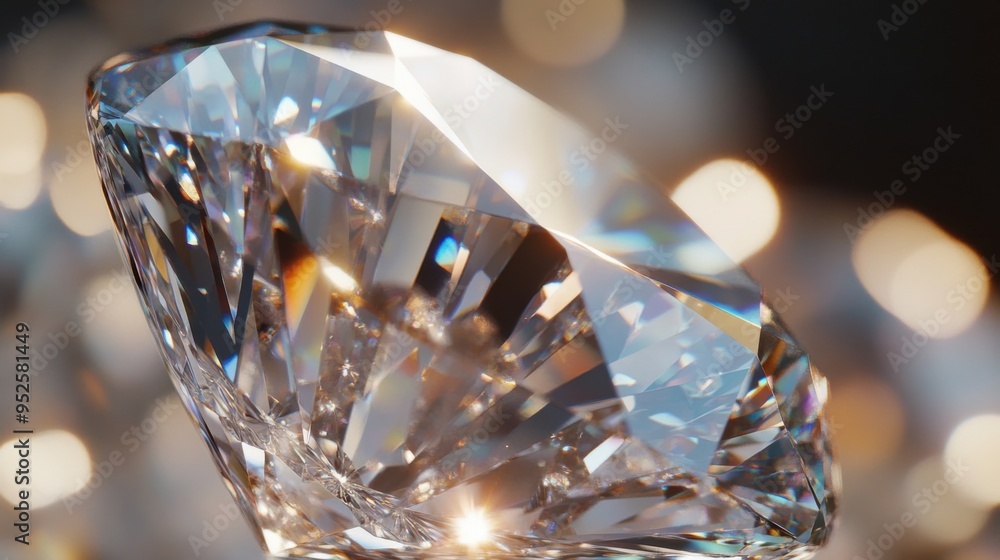 Dazzling Diamond Close-up: Sparkling Gemstone with Bokeh Background Dazzling Diamond Close-up: Sparkling Gemstone with Bokeh Background