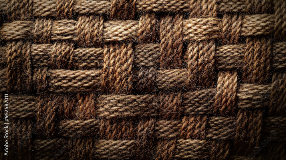Textured close up of interwoven brown ropes highlighting intricate craftsmanship Textured close up of interwoven brown ropes highlighting intricate craftsmanship