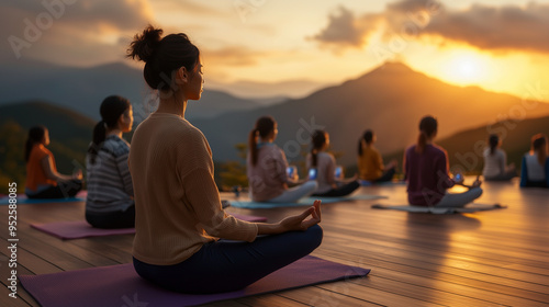 Guests practicing yoga at a...
