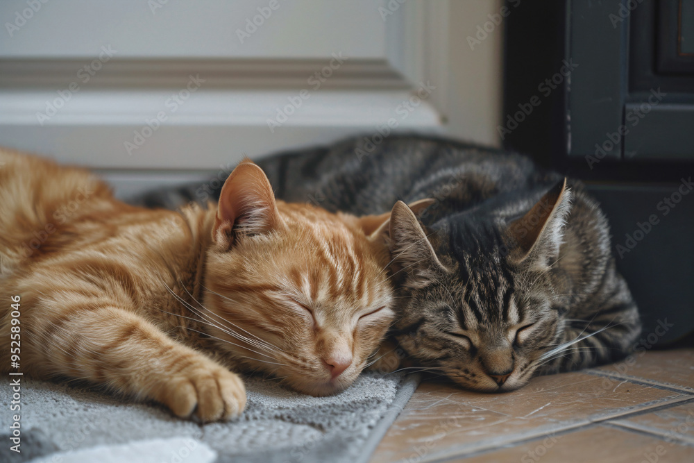 two cats sleeping on a rug on the floor two cats sleeping on a rug on the floor