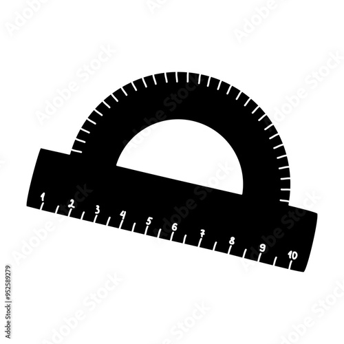 Black silhouette of protractor ruler, glyph icon flat vector