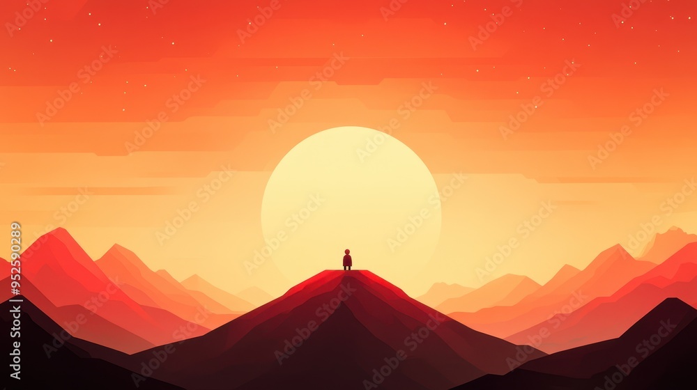 8-bit pixelated alien landscape with a single character, top copy space, retro sci-fi, contemporary look. 8-bit pixelated alien landscape with a single character, top copy space, retro sci-fi, contemporary look.