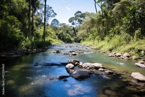 Serene River Flowing Through Lush Green Forest