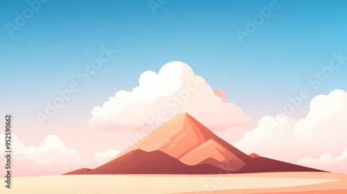 Serene Retro Pixel Art Landscape with Cloud and Mountain in 8-Bit Style, Contemporary Design with Copy Space