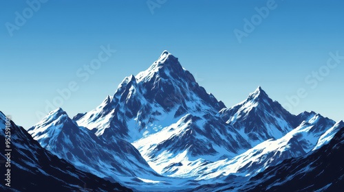 Retro Adventure in Pixelated Mountain Range | Minimalist Design with Copy Space for Text | 8-Bit Landscape with Blue Sky