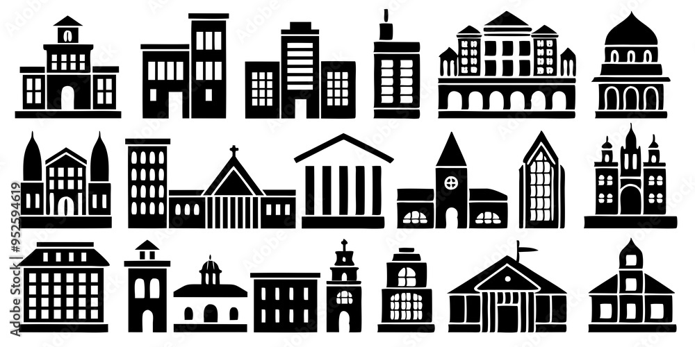 Obraz premium Buildings icons on white background