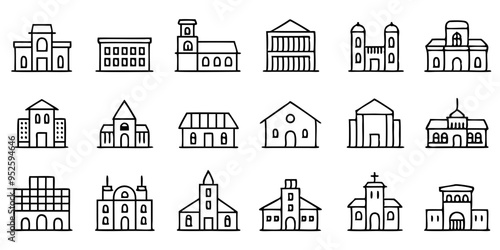 Buildings icons on white background