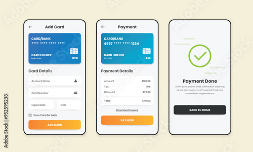Card and payment management finance or banking app ui design