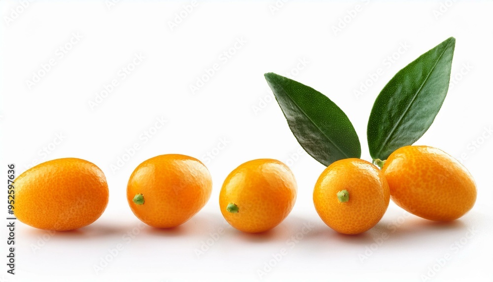 Set of Kumquat and leaves, isolated on white background Set of Kumquat and leaves, isolated on white background