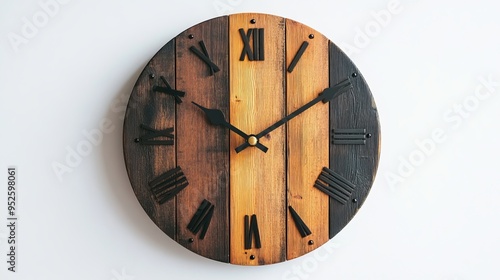 Wallpaper Mural Wooden wall clock with a vintage loft style, elegantly displayed on a white wall. Torontodigital.ca