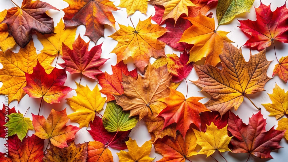 Vibrant autumn leaves scattered across a crisp white background, evoking feelings of gratitude and warmth, perfect for Thanksgiving-themed designs and seasonal celebrations. Vibrant autumn leaves scattered across a crisp white background, evoking feelings of gratitude and warmth, perfect for Thanksgiving-themed designs and seasonal celebrations.