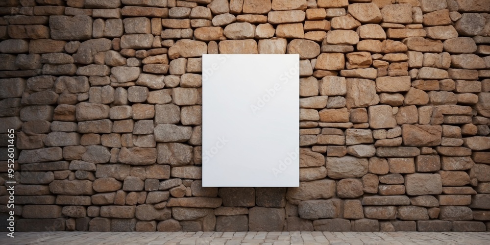 Historical stone wall featuring an oversized vertical blank white paper for cultural ads. Historical stone wall featuring an oversized vertical blank white paper for cultural ads.