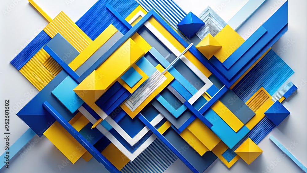Vibrant blue and yellow geometric shapes intersect with bold, modern ...