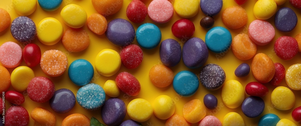 Assorted candies on bright yellow background. Assorted candies on bright yellow background.