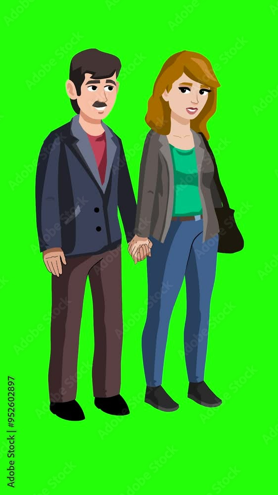 Loop animation of a happy couple holding hands, 2d cartoon. Loop animation of a happy couple holding hands, 2d cartoon.