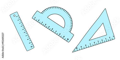 Set of different rulers, back to school concept, doodle style vector