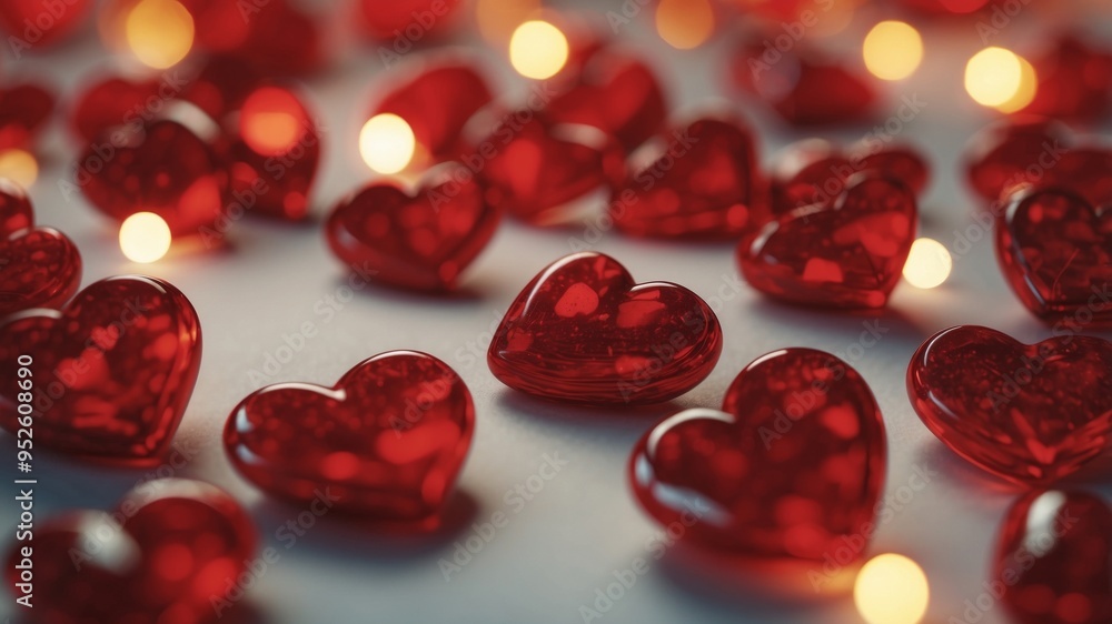A close-up shot of a cluster of bright red hearts. A close-up shot of a cluster of bright red hearts.